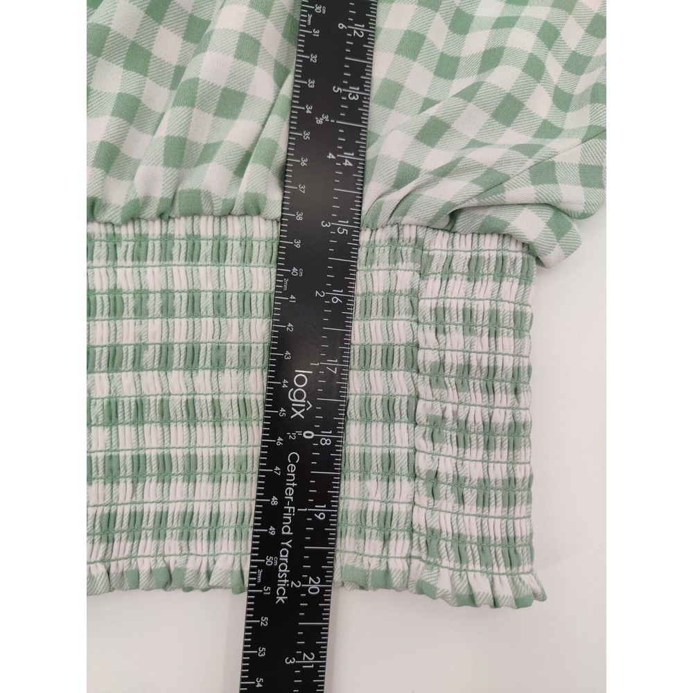 Forever 21 Green Gingham Plaid Smocked Waist V-Neck Crop Top Large - Picture 5 of 8